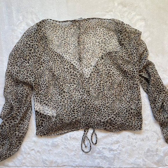 Zara‎ Women's Sheer Leopard Print Adjustable Ruched Middle Crop Top Size XL - Picture 9 of 11
